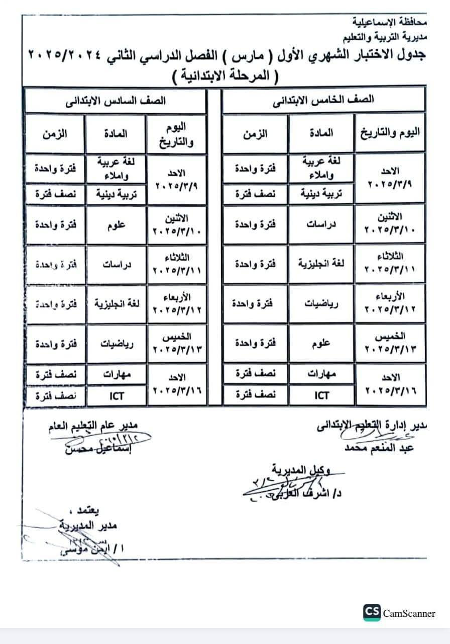 جدول امتحانات شهر مارس 2025