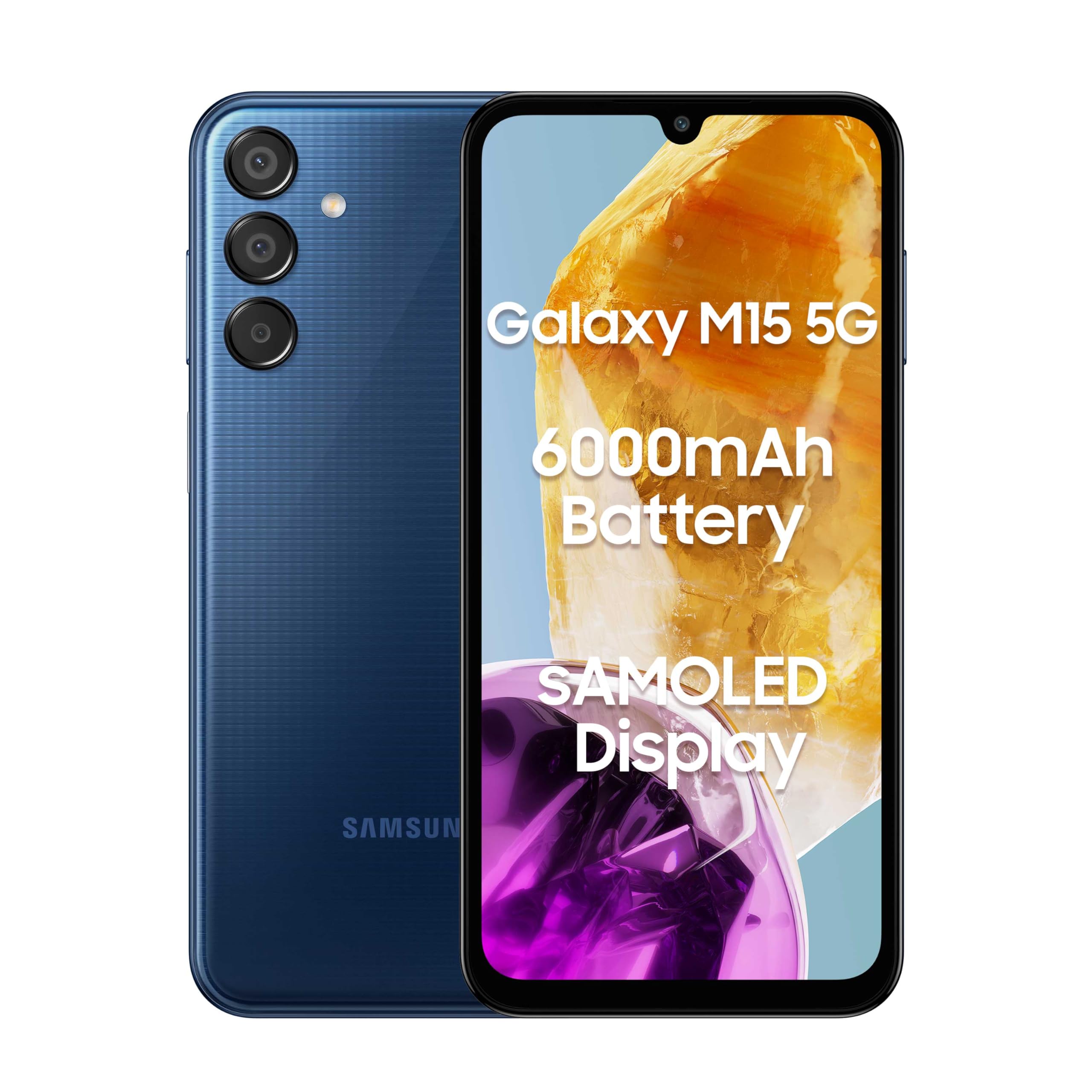 سامسونج جوال جالكسي M15 الجيل الخامس 5G (ازرق توباز، 4GB RAM، تخزين 128GB) | كاميرا ثلاثية 50MP | بطارية 6000mAh | ميديا تيك ديمنستي 6100+ | شاشة سوبر اموليد | اضف الى