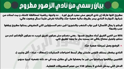 زهور مطروح يطالب بتشكيل لجنة دعم للنادي من المحافظ ورجال الأعمال والنواب