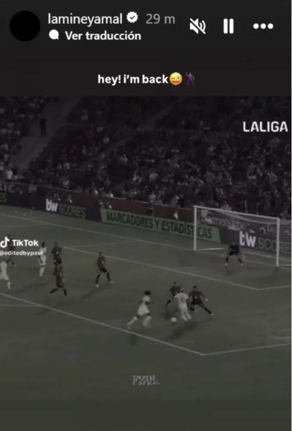 ستوري لامين يامال نجم برشلونة الذي أعلن فيه العودة من الإصابة