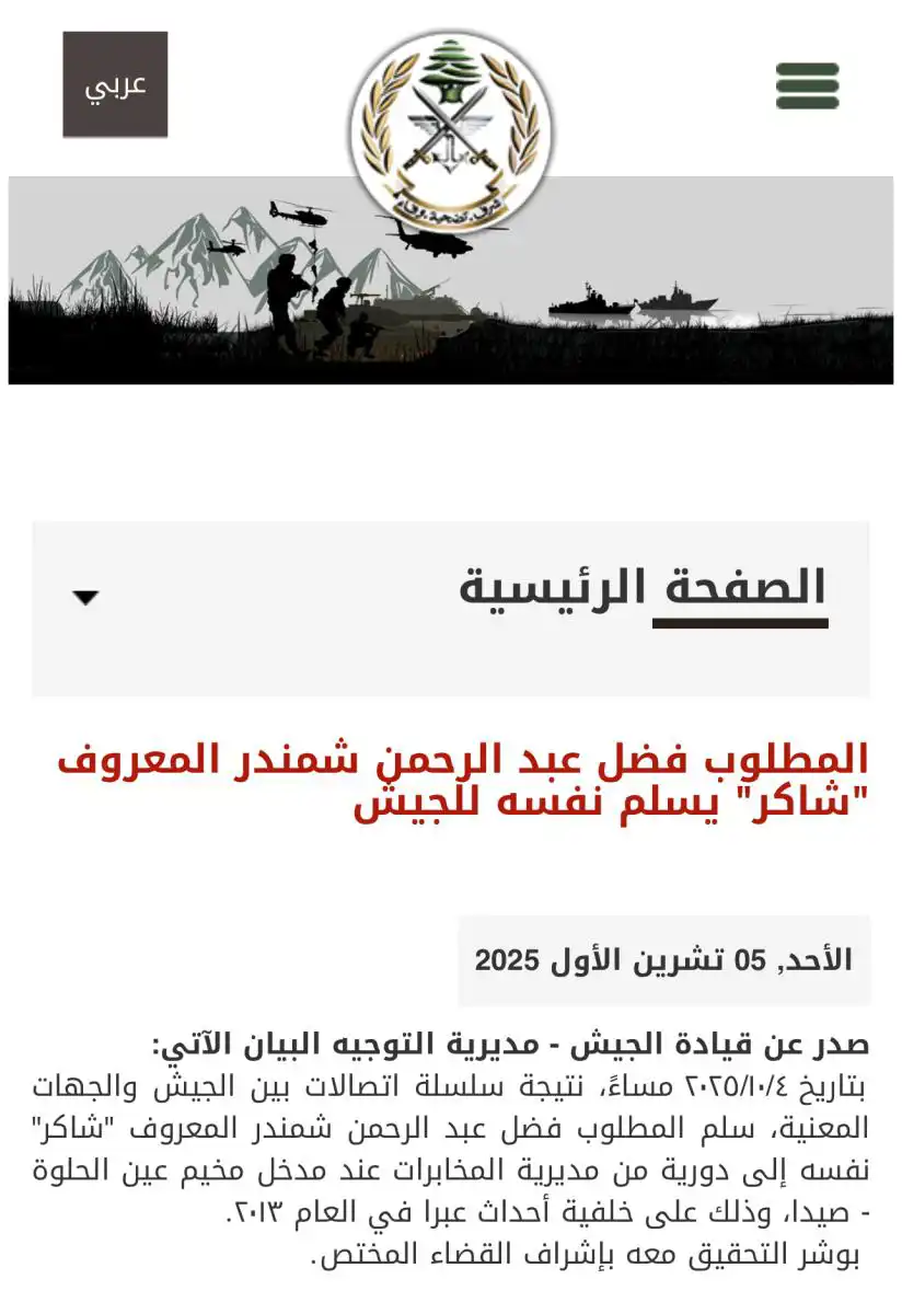 بيان الجيش اللبناني 
