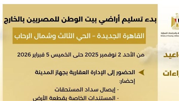 عاجل.. بدء تسليم أراضي بيت الوطن للمصريين بالخارج