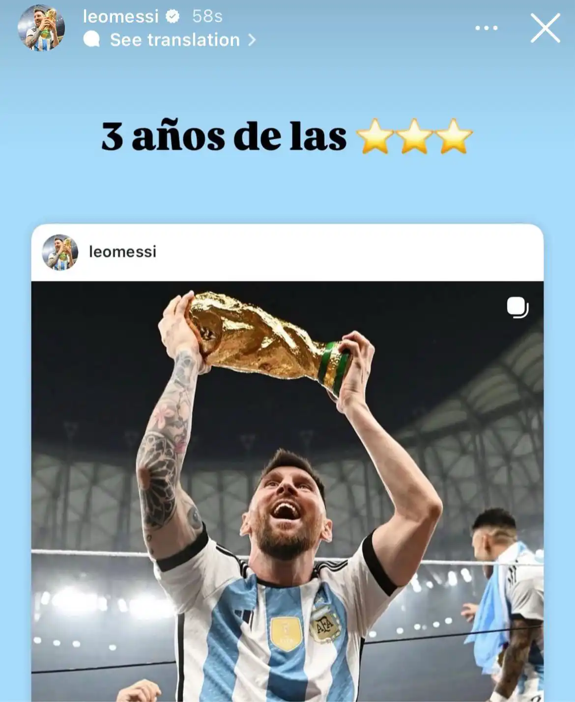 ميسي يحتفي بالذكرى الثالثة لكأس العالم