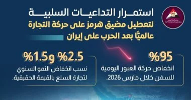 مركز معلومات مجلس الوزراء يعلن تراجع حركة السفن بمضيق هرمز 95% في مارس 2026
