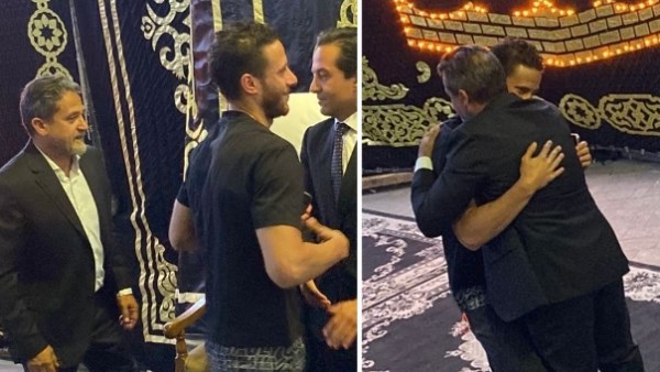 مشهد مؤثر رغم الخلافات.. نادر شوقي يستقبل رمضان صبحي بالأحضان في عزاء والده