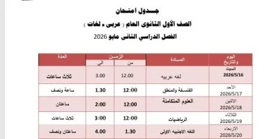 من 16 حتى 23 مايو.. «تعليم الجيزة» تعلن جدول امتحانات الصف الأول الثانوي للفصل الدراسي الثاني 2026